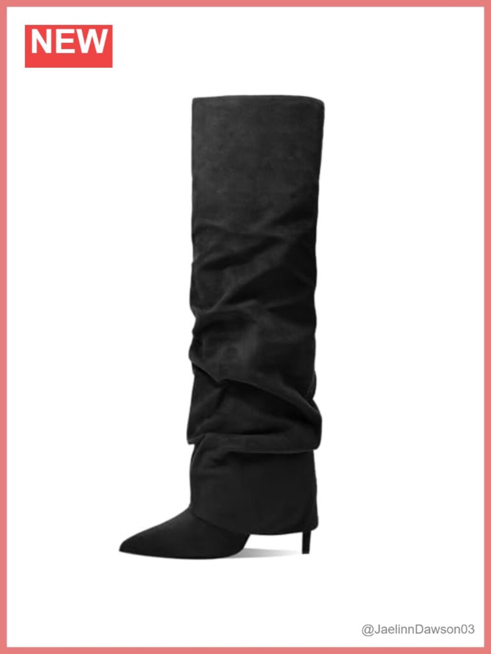 Fold Over Knee High Boots 3.3in Stiletto Heel Pointed Toe Women's Dress Tall